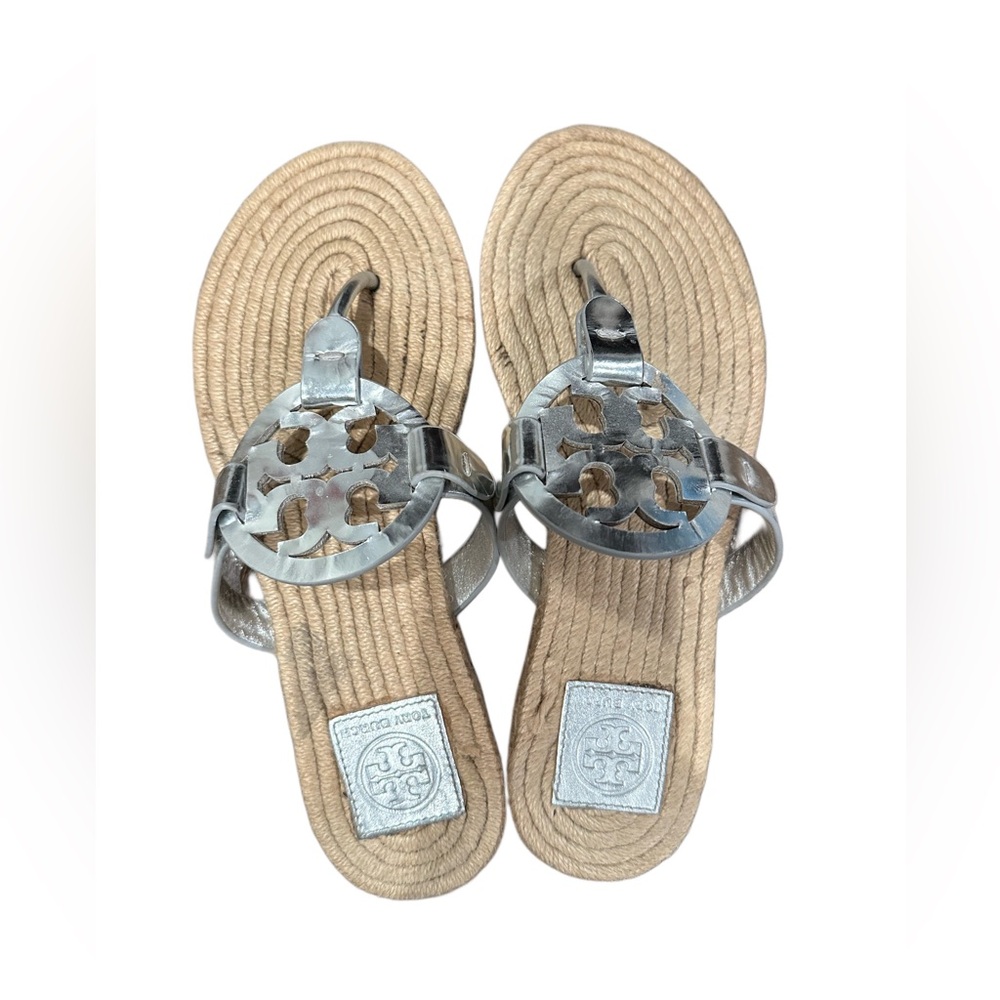 Tory Burch Miller Espadrille Sandal Metallic Silver Size 8